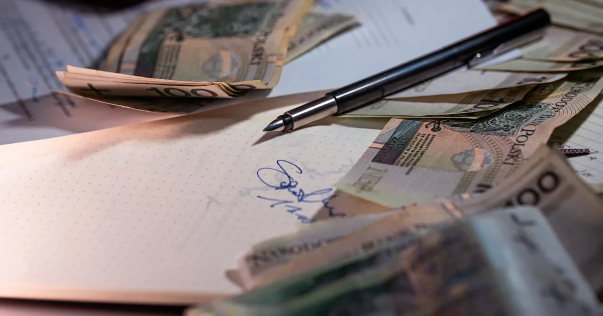 Stylo et billets posés sur des documents financiers, illustration du coût comparé sur dix ans