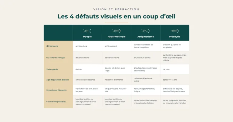 Comparatif visuel des quatre défauts de la vision