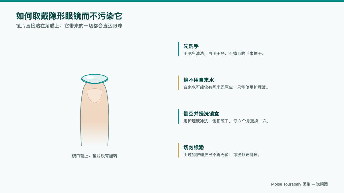 指尖上放着一片隐形眼镜