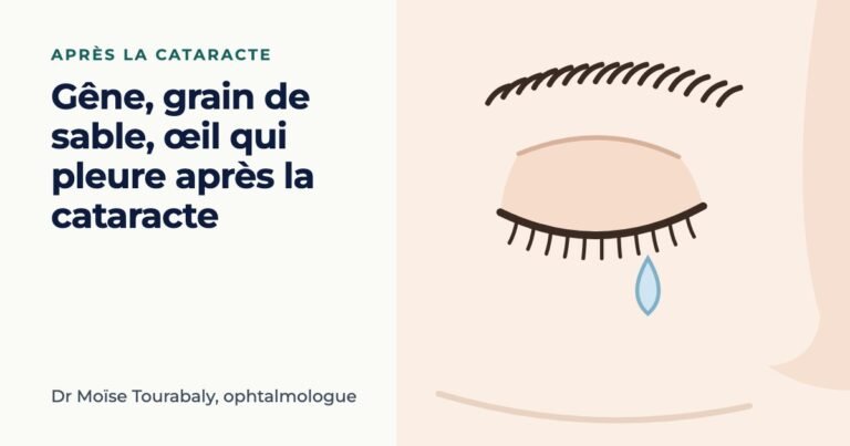 Illustration : Gêne, grain de sable, œil qui pleure après la cataracte