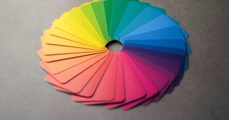 Colour swatch cards fanned out in a circle