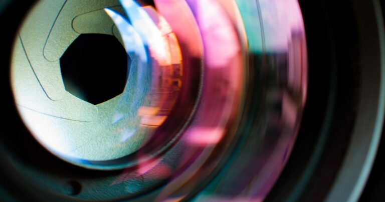 Camera lens aperture with its blades half open
