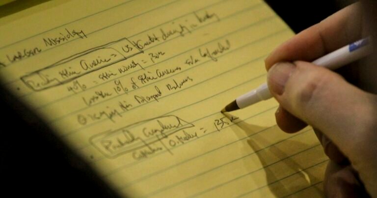 Hand writing a list on a yellow notepad